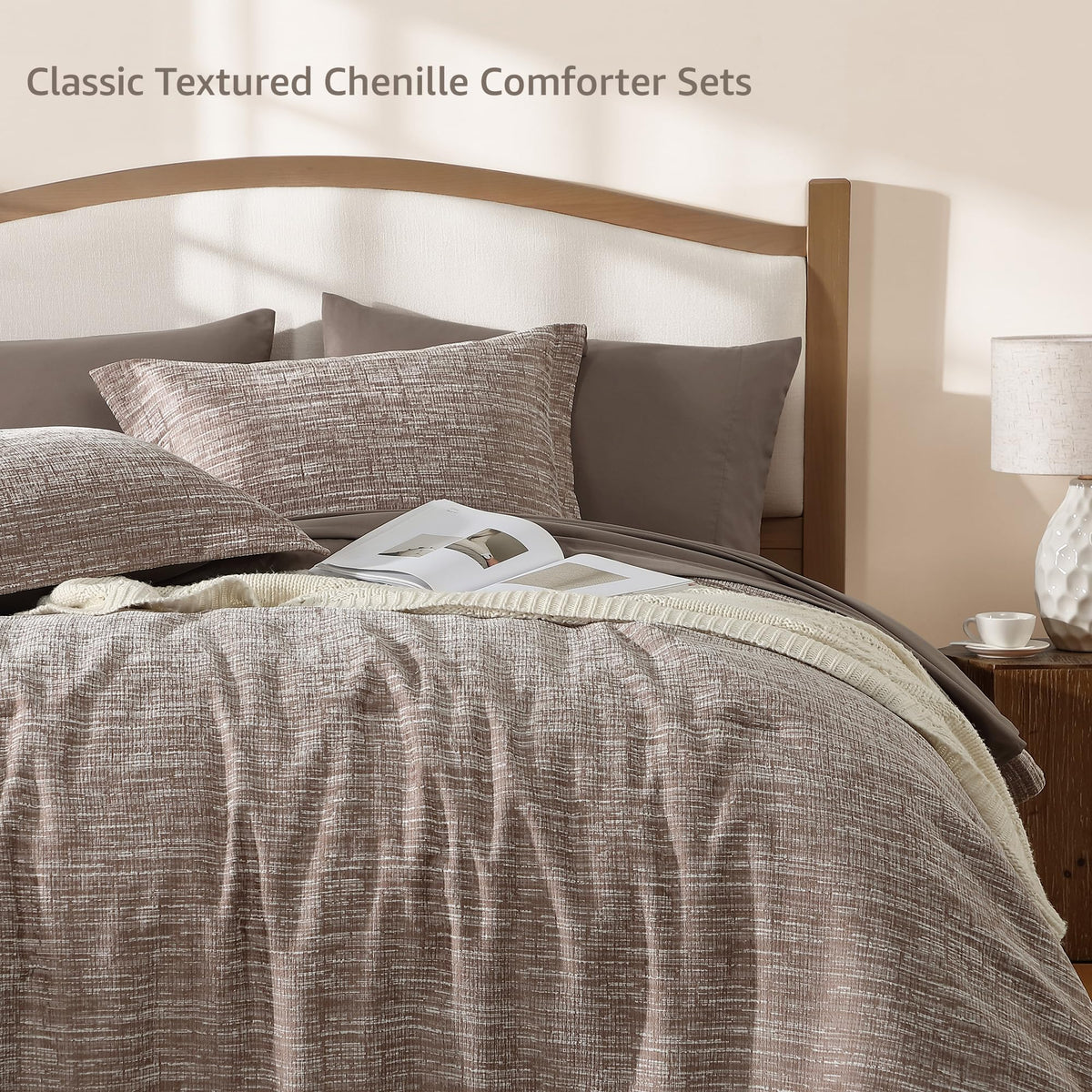 Comforter Set Chenille Textured 7 Pieces Bed in a Bag