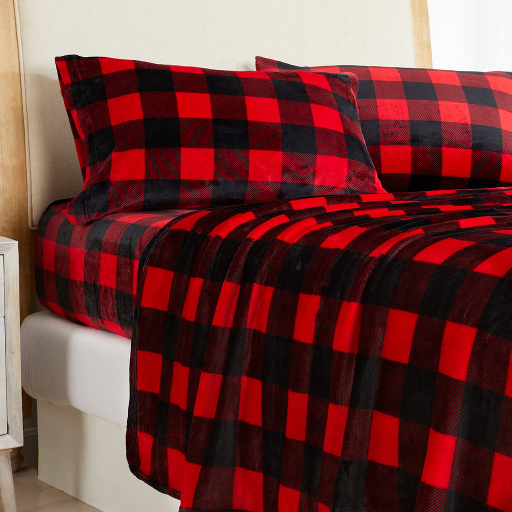 Luxury Micro Fleece Sheet Set - Plaid | Deep Pocket
