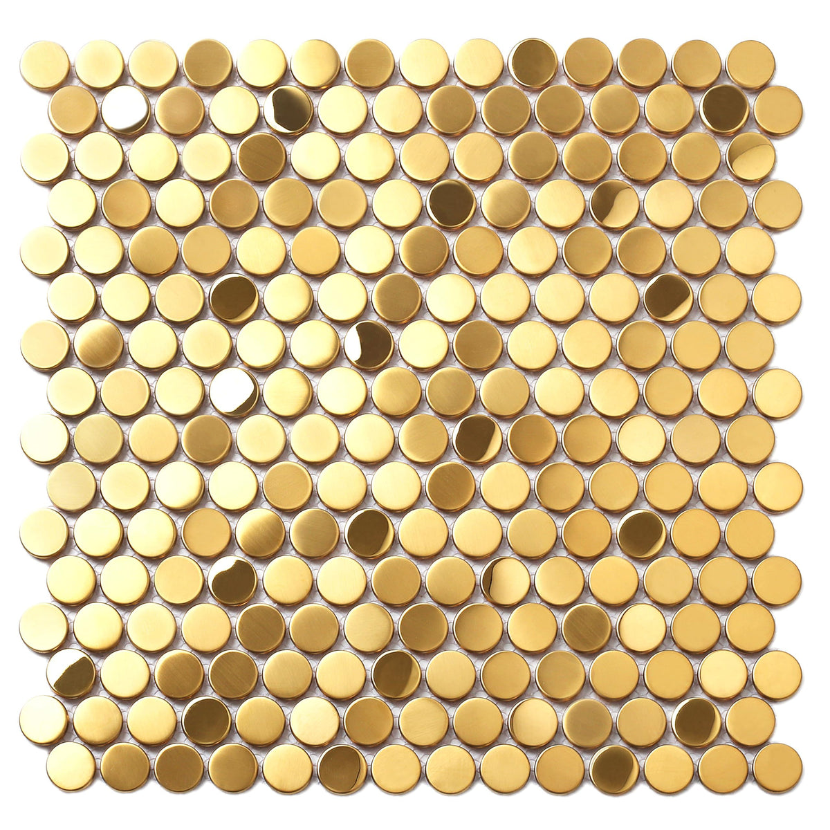 Gold Backsplash Tile Penny Round Mosaics 3/4" Golden Stainless Steel Tiles for Wall Backsplash Shower Floor (Box of 5