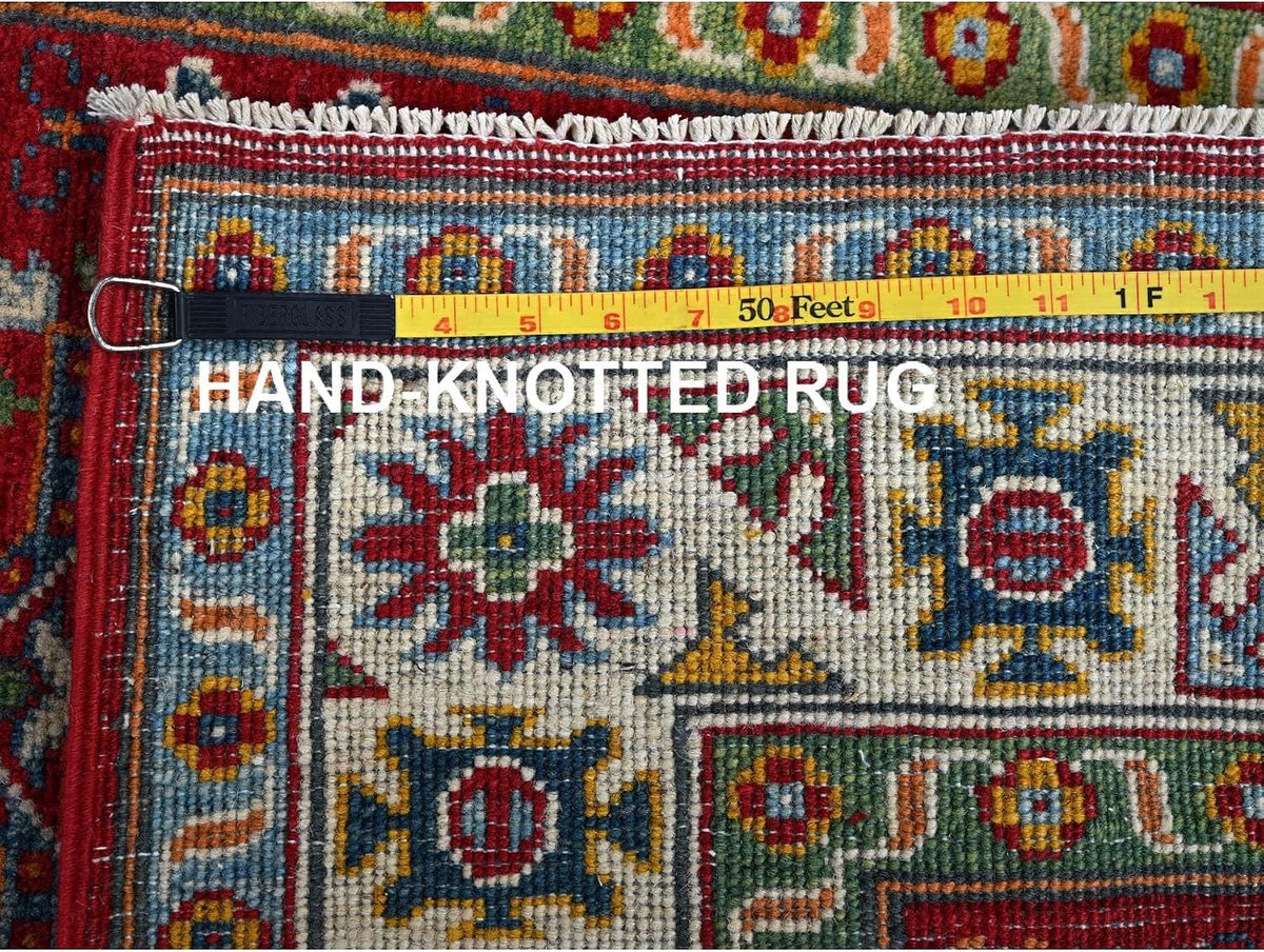 Hand Knotted Kazak Oriental Rug, Crimson Red, Wool, Geometric Medallion Design, Natural Dyes, 3' x 4'