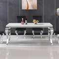 Luxury Marble Dining Table Rectangular 68" Faux Marble Kitchen Table with Silver Mirrored Stainless Steel Legs, White