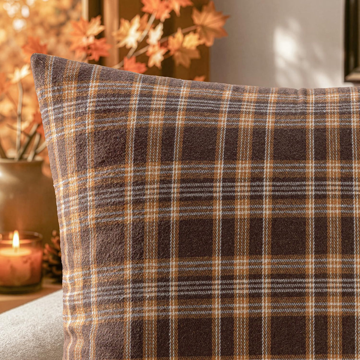 Fall Plaid Pillow Covers Scottish Tartan 18x18 Dark Brown