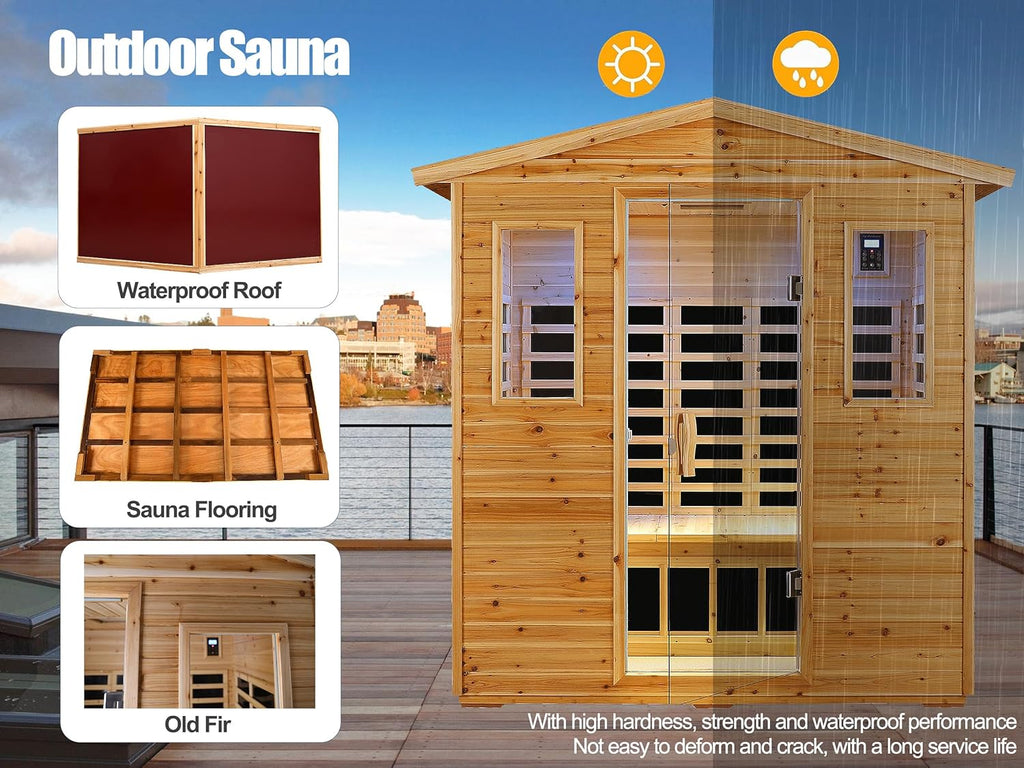 Outdoor Sauna 3 Person Infrared Sauna, Infrared Saunas for Home
