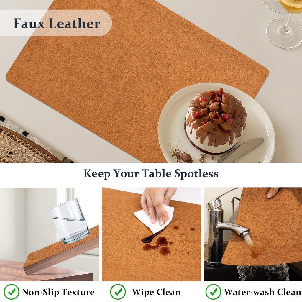Faux Leather PU Placemats Set of 8 (Orange Grey,11.8" x 17")