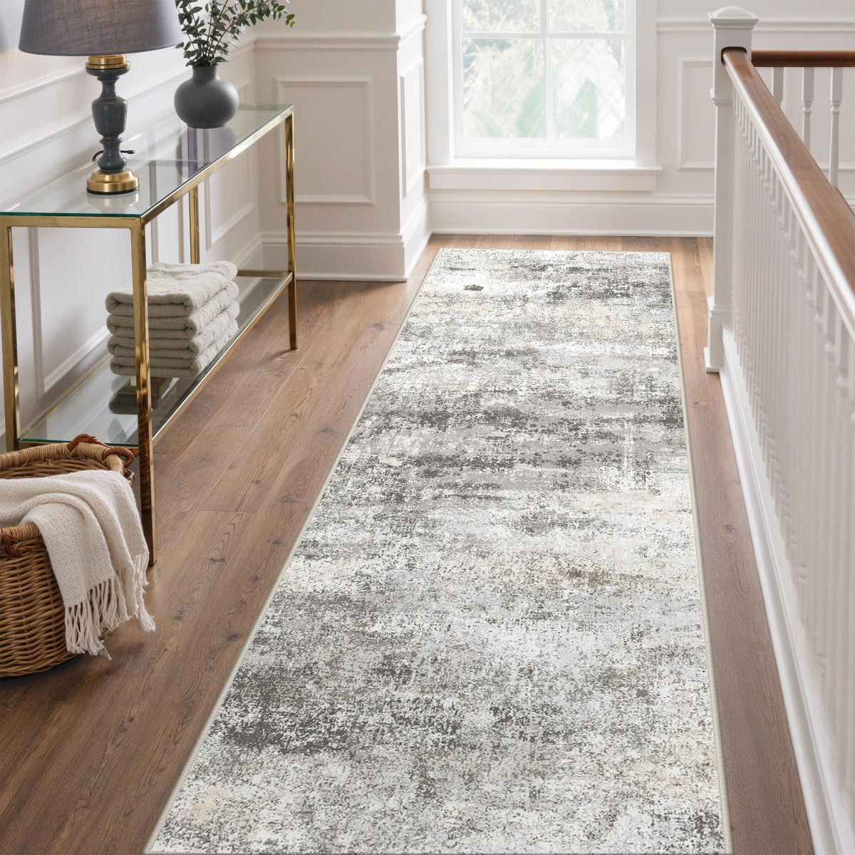 2'6"x7' Runner Rug Non Slip Washable Entryway Grey Beige
