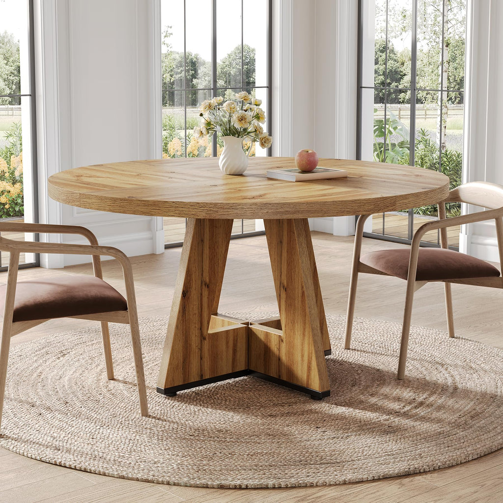 Inspired Saarinen Style Round Dining Table for 4-6 People, 47 Inches Dining Room Table with Wooden Pedestal Base, Modern Dinner Table, Circle