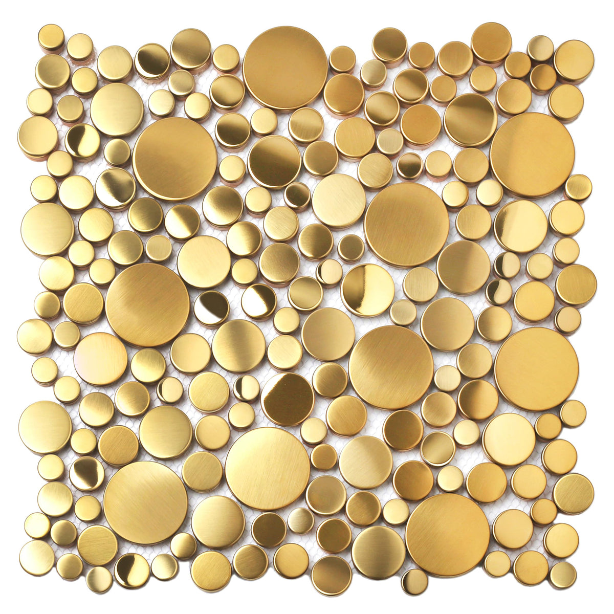 Gold Tile Backsplash Wall Penny Round Bubble Tiles Shower Floor (Box of 5 Sheets)