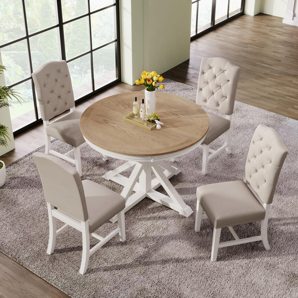 Inspired Saarinen Style Dining Table Round Wood 54" for 4-6 People Modern Kitchen Extendable Dining Table with Drop Leaf Pedestal Mid Century