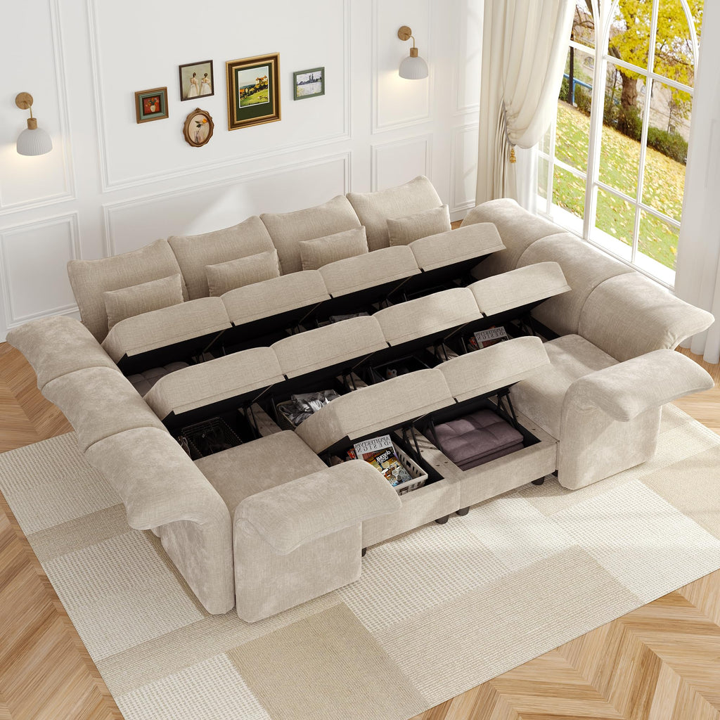 Deep Modular Sectional Sofa Sleeper 12 Person Chenille Sectional Couches with Storage Ottoman, Adjustable Arms Backs