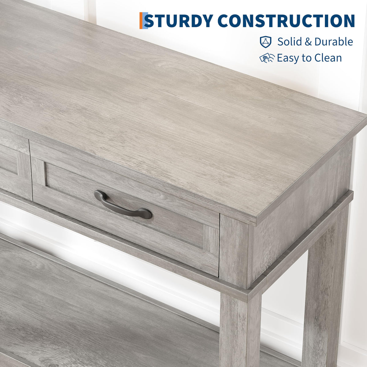 3 Drawers Entryway Table, Farmhouse Wooden Console Table, Grey