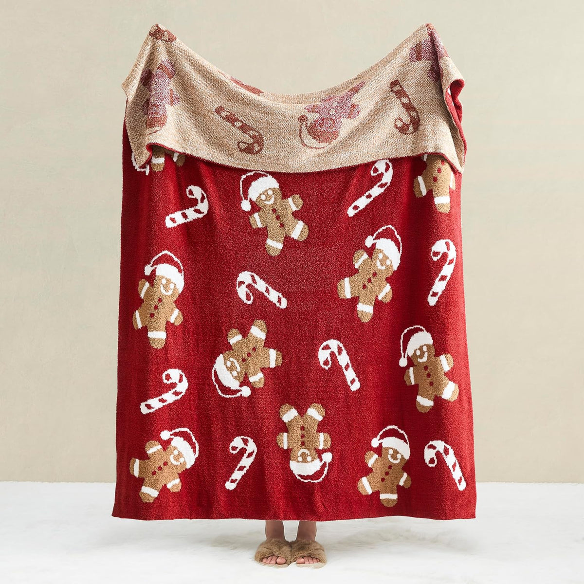 Christmas Throw Blanket Gingerbread Man Reversible Super Soft Knitted Blankets Couch Bed Sofa Microfiber Warm Cozy