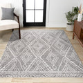 Rih Moroccan Style Diamond Gray/Ivory Indoor Area Rug, Bohemian, Casual, Easy-Cleaning, Pet Friendly