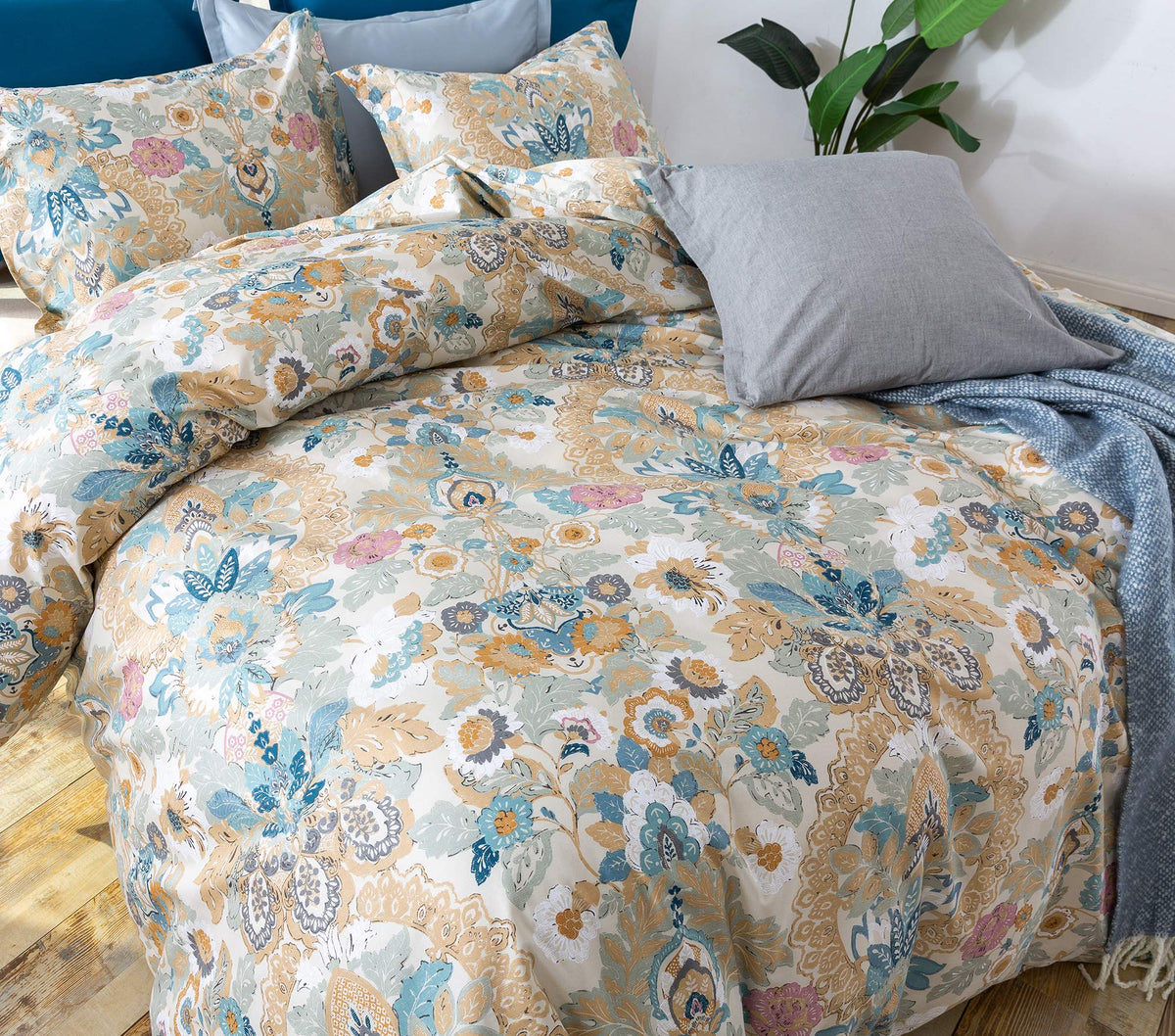 Damask Medallion Luxury Duvet Quilt Cover Boho Paisley Print Bedding Set 400 Thread Count Egyptian Cotton Sateen