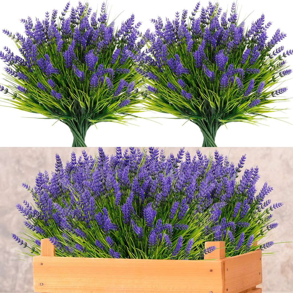 24 Bundles Artificial Flowers Outdoor, Faux Lavender Flowers with Grass UV Resistant Artificial Plants for Outdoor