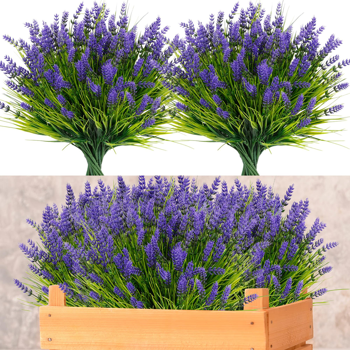 24 Bundles Artificial Flowers Outdoor, Faux Lavender Flowers with Grass UV Resistant Artificial Plants for Outdoor