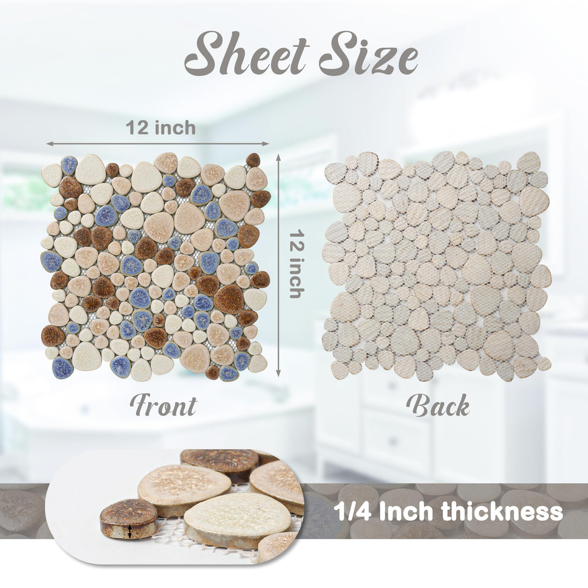 Yosemite Matte Pebble Stone Tiles for Shower Floor Bathroom Mosaic Tile Extremely Non Slip [5 Sheets]