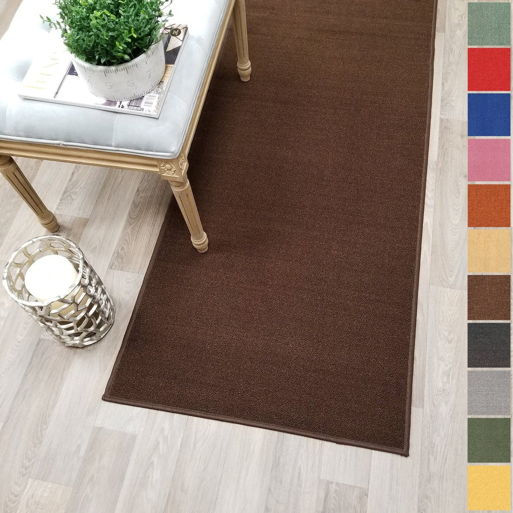 Custom Size Brown Solid Plain Rubber Backed Non-Slip Hallway Stair Runner Rug Carpet 22 inch Wide Choose Your Length