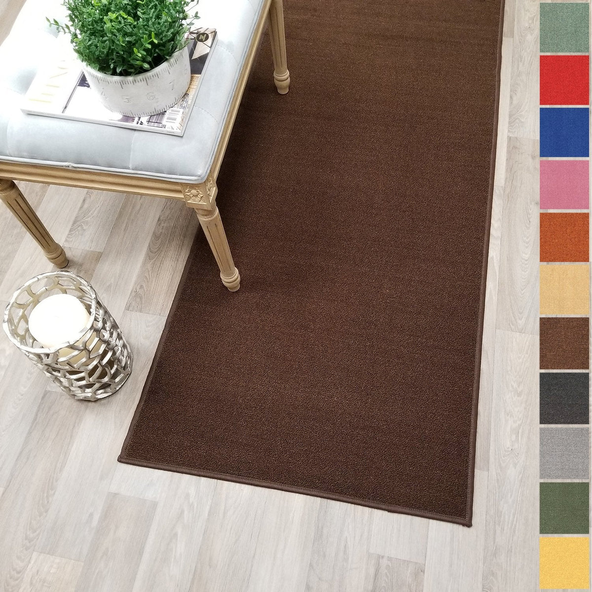Custom Size Brown Solid Plain Rubber Backed Non-Slip Hallway Stair Runner Rug Carpet 22 inch Wide Choose Your Length