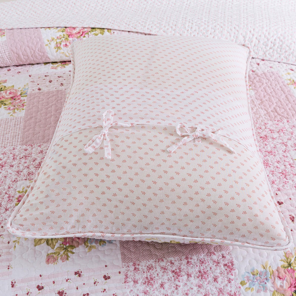 Pink Floral Patchwork Cotton Quilt Set, with 2 Shams