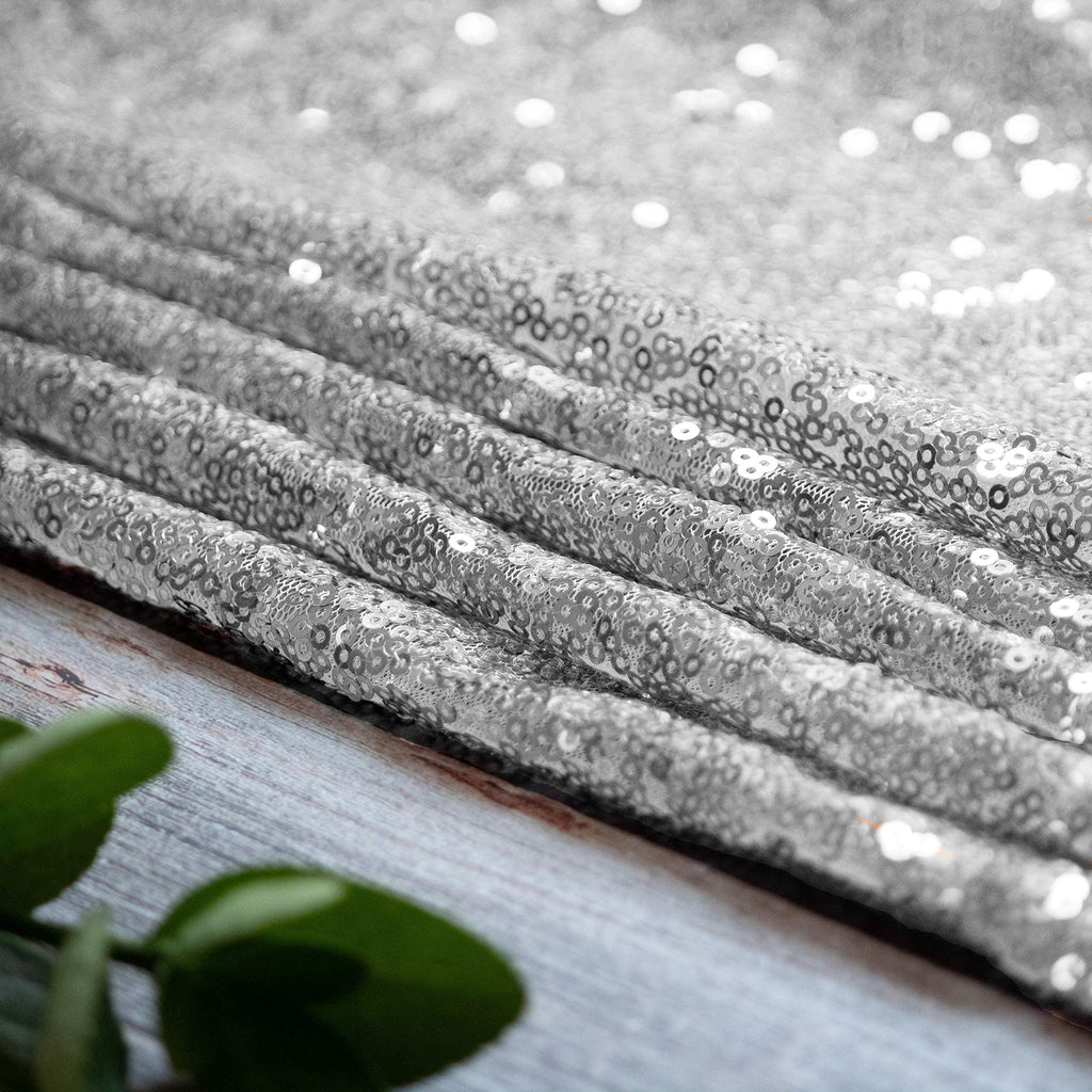 Silver Sequin Tablecloth, 120 Inch Round Glitter Table Cover
