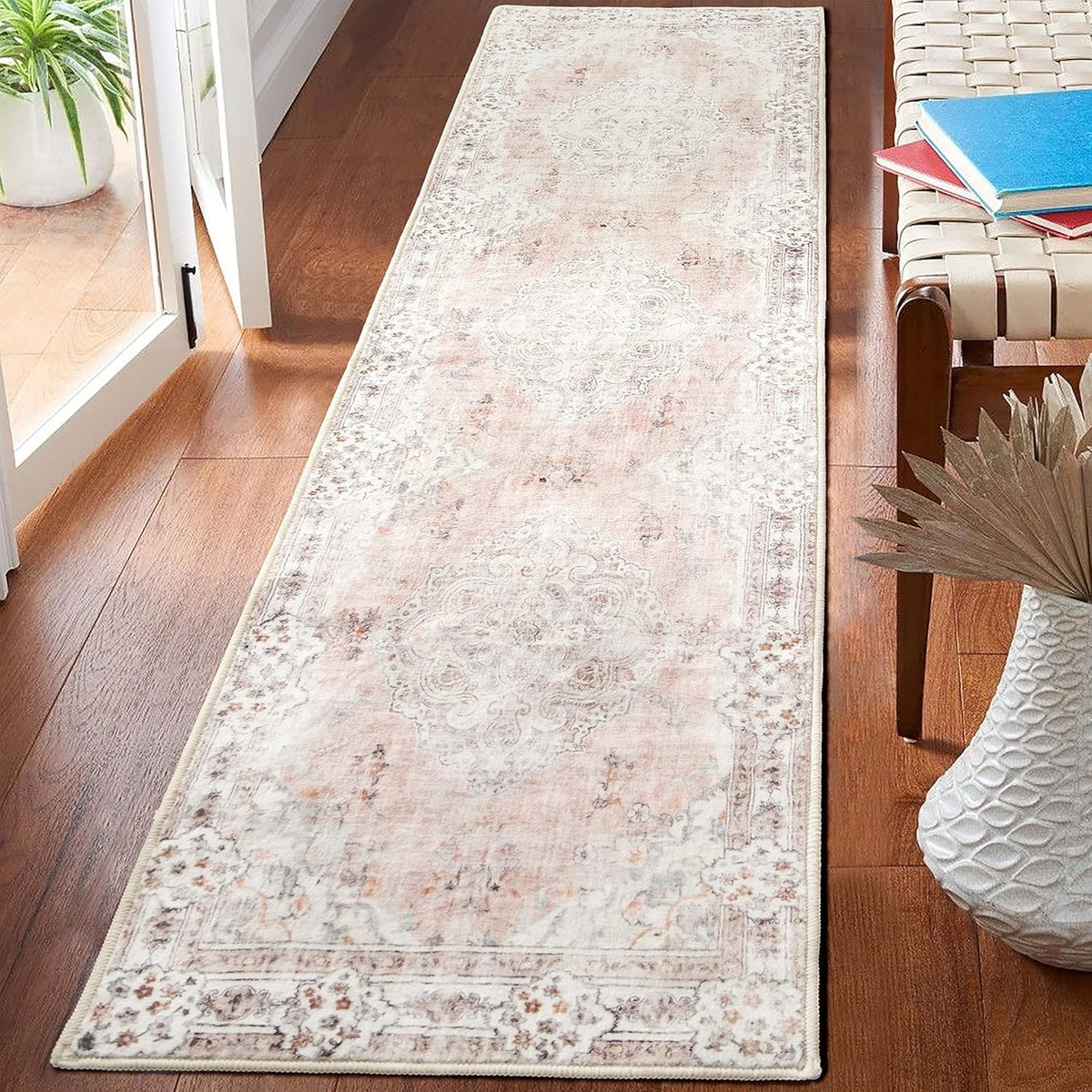 Hallway Runner Rug Pink Long Rug Runners Boho Machine Washable Non Slip Carpet