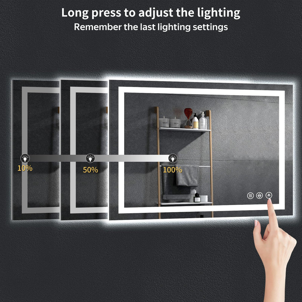 48"x32" LED Bathroom Mirror with Lights, Backlit+Frontlit, Anti-Fog