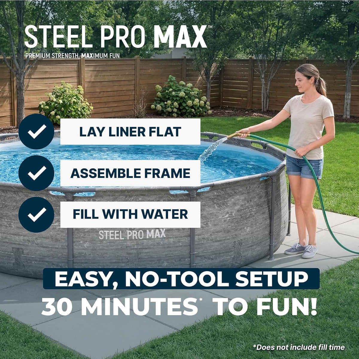 Steel Pro MAX 12' x 30" Above Ground Pool, Round Metal Frame Outdoor Swimming Pool Set with Filter Pump, Stacked