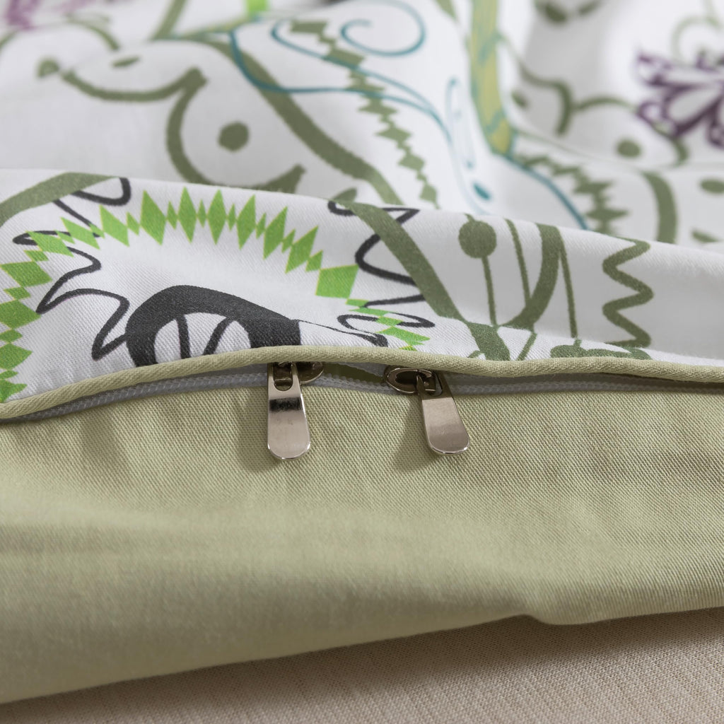 100% Cotton Duvet Cover Set 3 Pieces Sage Green Paisley Bedding, Modern Botanical Floral Paisley Comforter