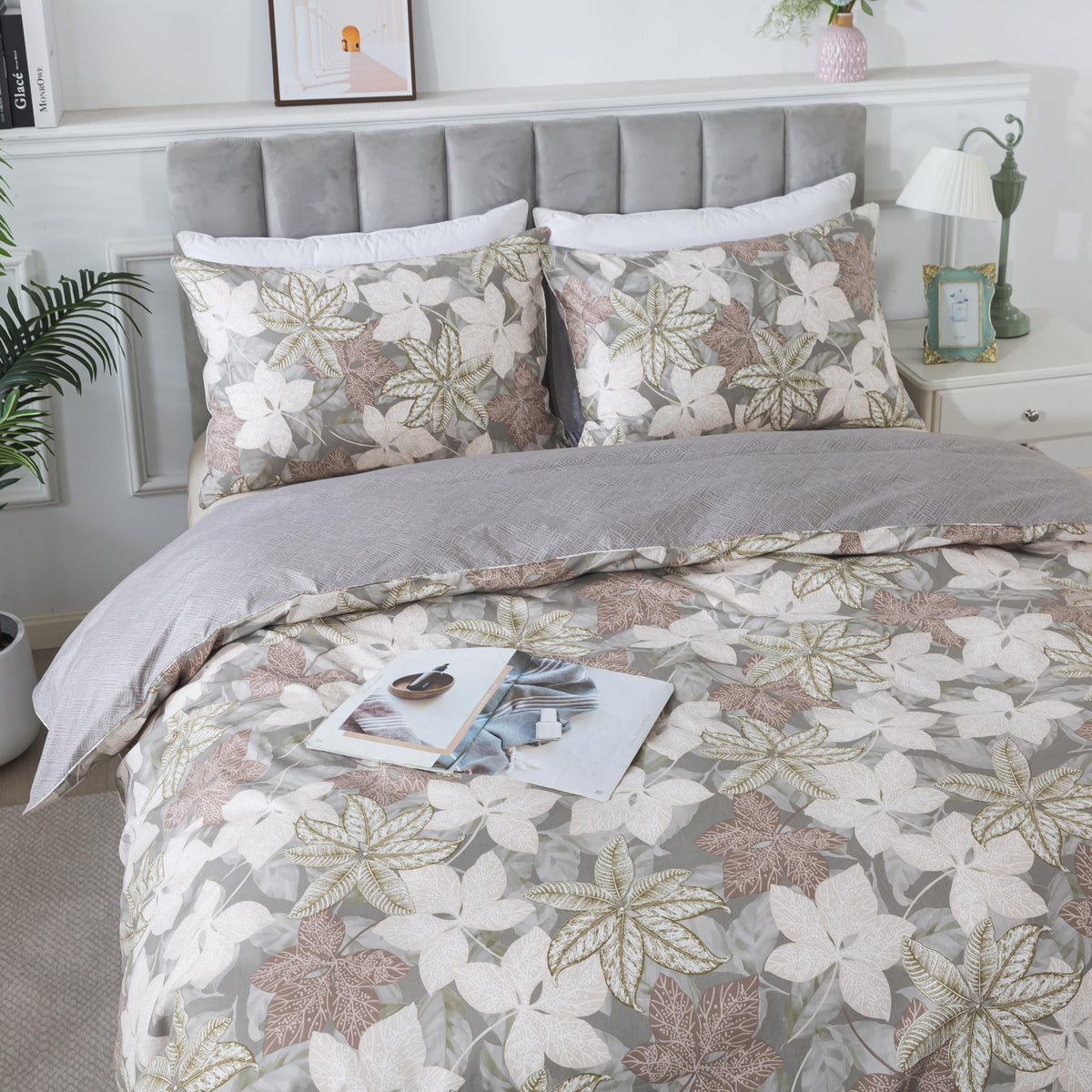 Duvet Cover Sets 100% Cotton Luxury Vintage Leaves Patterned Comforter Cover Farmhouse Bedding for All Season
