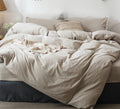 Tan Gingham Duvet Cover Set, Washed Cotton with a Linen-Like Texture