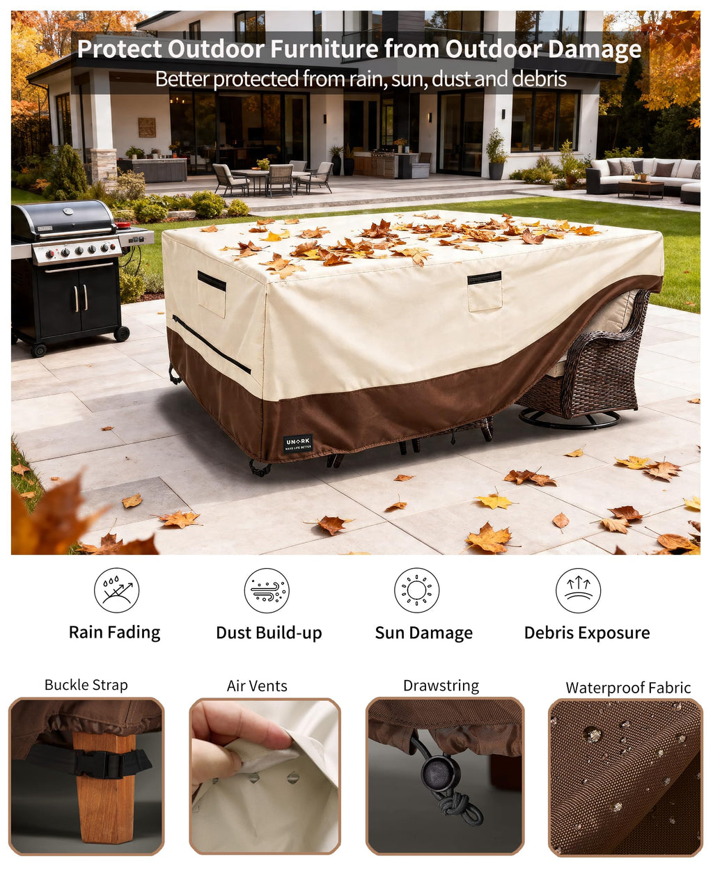Outdoor Furniture Covers Waterproof Furniture Set, Heavy Duty 600D Table Cover for Dining Set, Sofa & Chair Outdoor