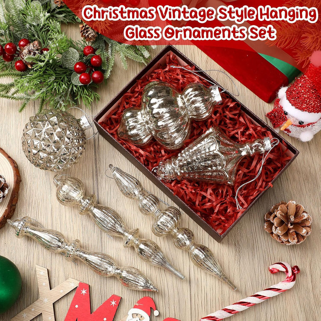 Vintage Silver Christmas Mercury Glass Ornament Set 7.87''