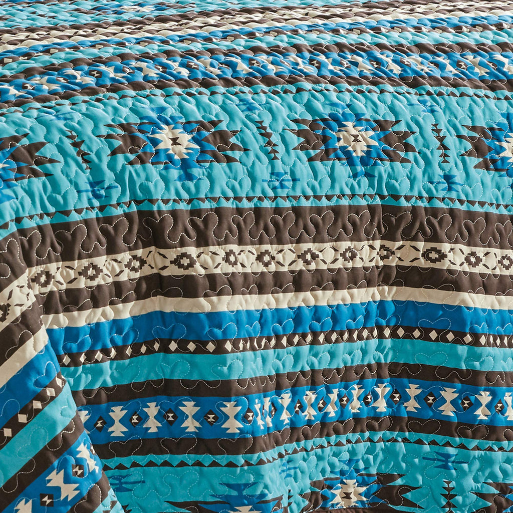 3-Piece Printed Oversize Queen Size Quilt Set, All-Season Bedspread, Native American Tribal Navajo Pattern Coverlet