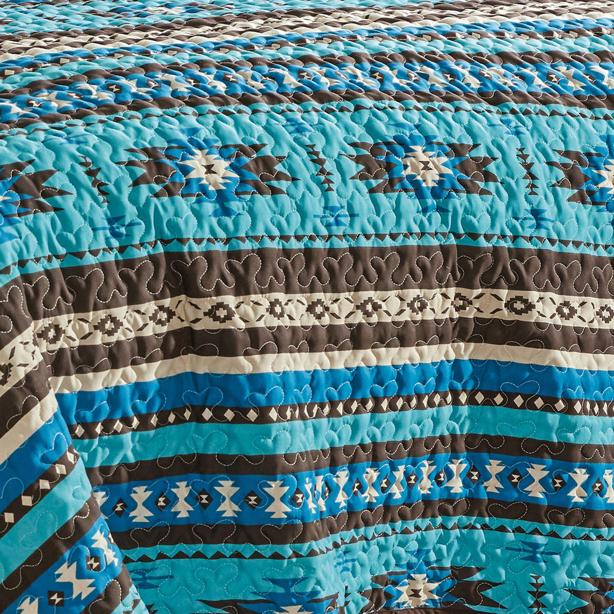 3-Piece Printed Oversize Queen Size Quilt Set, All-Season Bedspread, Native American Tribal Navajo Pattern Coverlet