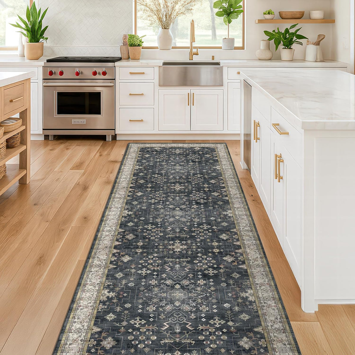 Black Washable 10ft Long Runners for Hallways, Wide Kitchen Runner Rug, Entryway Indoor Rug, Non Slip Rubber