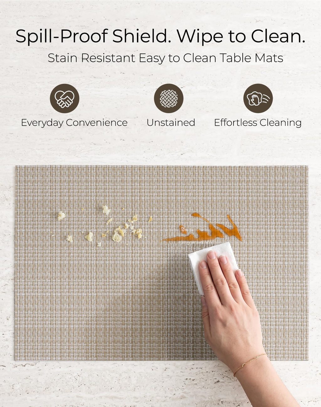 Woven Vinyl Placemats Set of 24, Beige