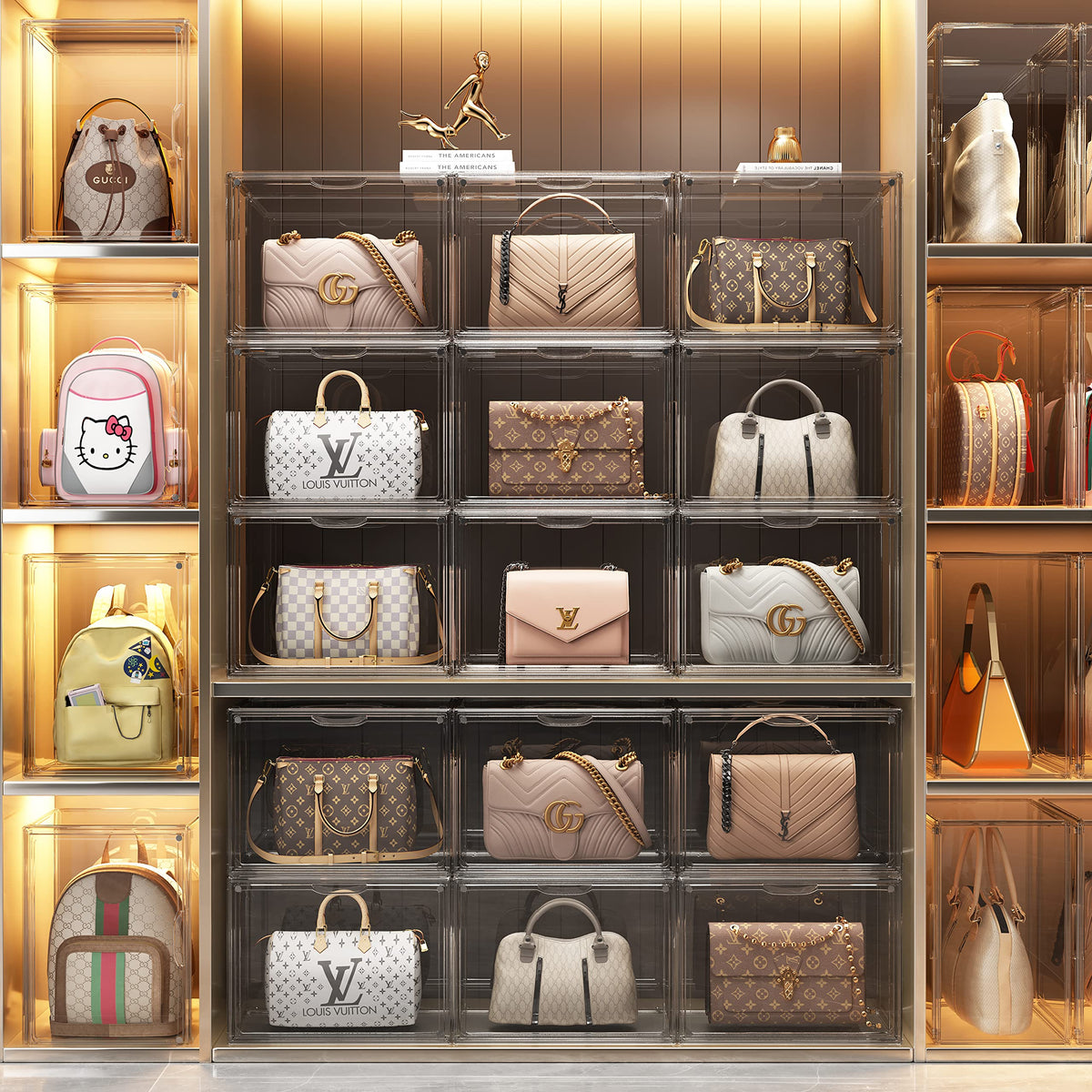 Clear Purse Organizer for Closet, 5 Pack Handbag Storage Organizer, Acrylic Display Case for Collectibles , Stackable