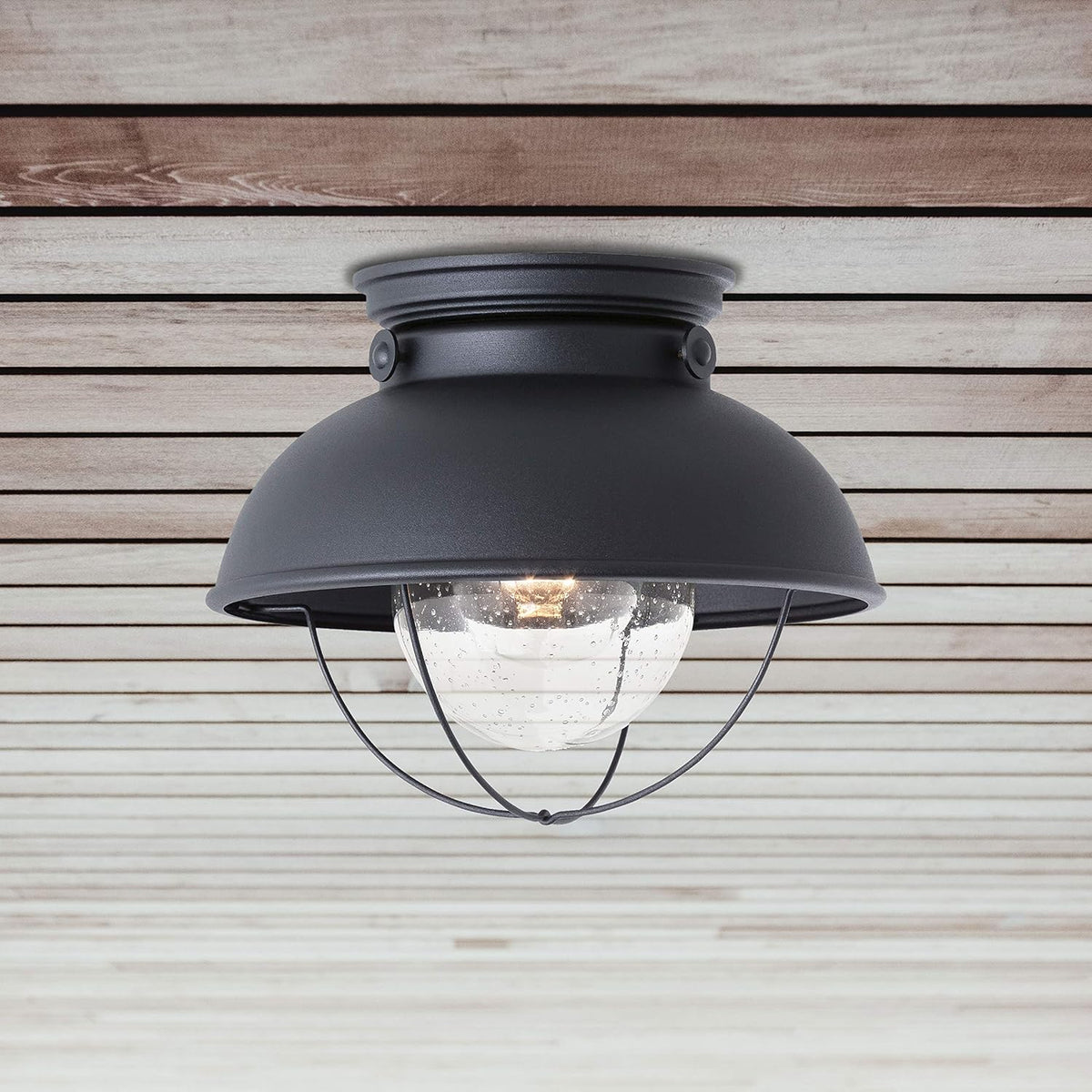 Sebring Transitional One - Light Outdoor Ceiling Flush Mount Outside Fixture, Black Finish, 1-Light, cETL Listed