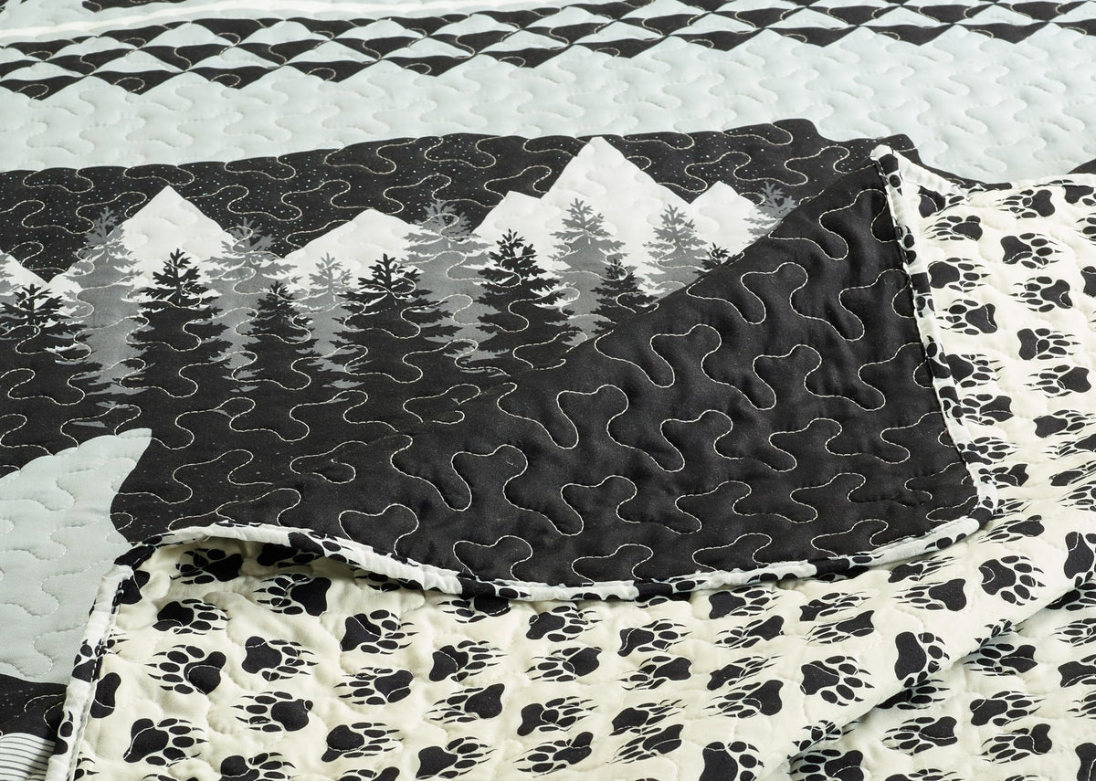 Moon Bear 3-Piece Quilt Set - 90"x90" Reversible Silhouette Cabin Bedding with 2 Standard Pillow Shams