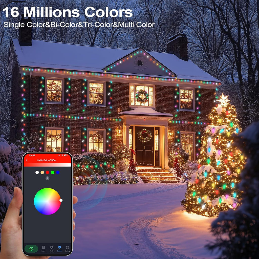 Smart C9 Christmas Outdoor Lights, 33FT 50 LEDs RGB String Lights, APP/Remote Control, DIY Modes & Music Sync, Color
