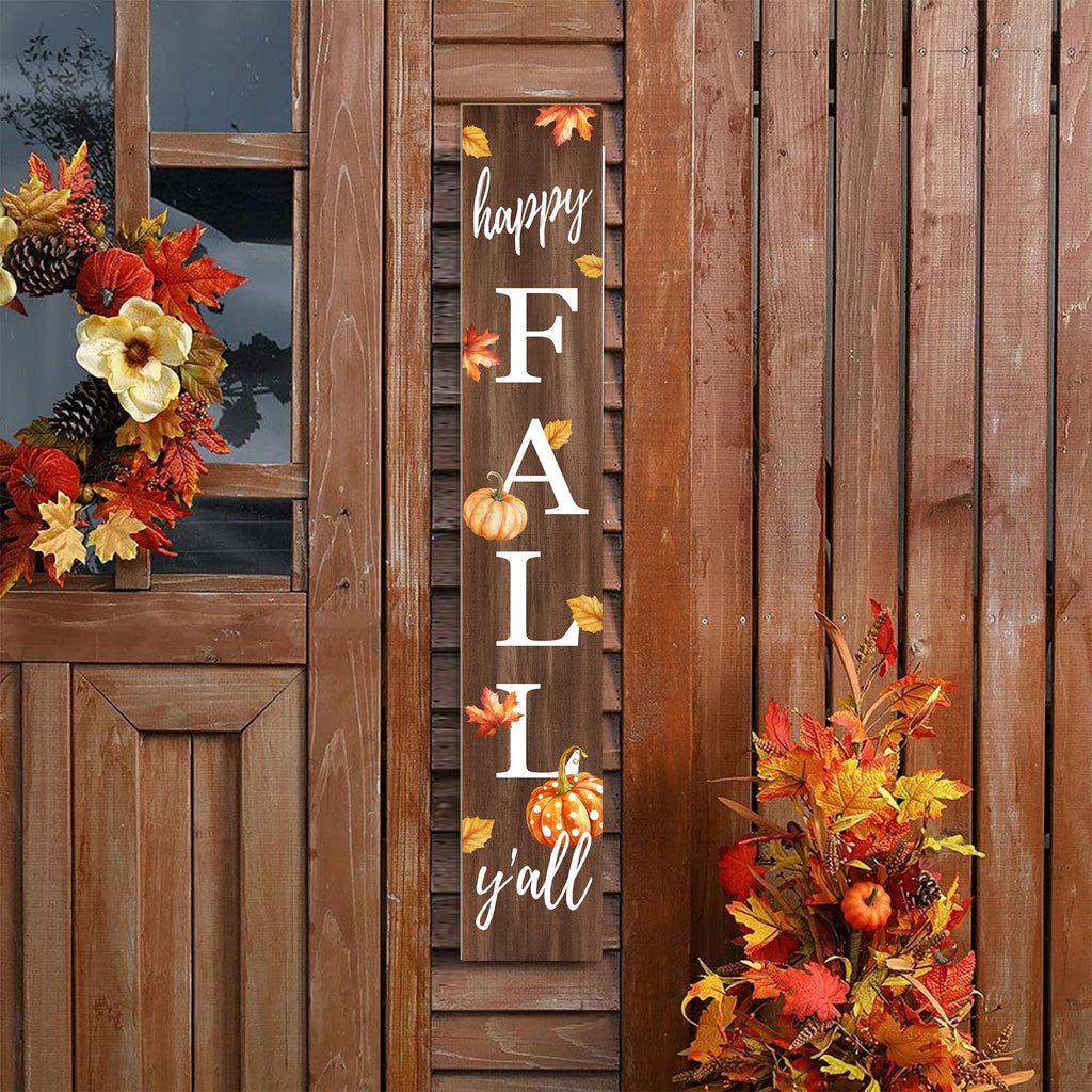 Happy Fall Porch Sign 47" Autumn Pumpkin Front Door Vertical Wooden Welcome Signs Front Door Decorate For Garden Home