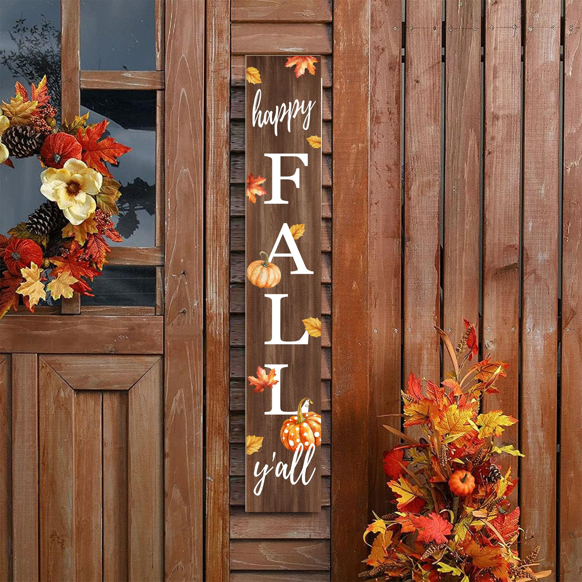 Happy Fall Porch Sign 47" Autumn Pumpkin Front Door Vertical Wooden Welcome Signs Front Door Decorate For Garden Home