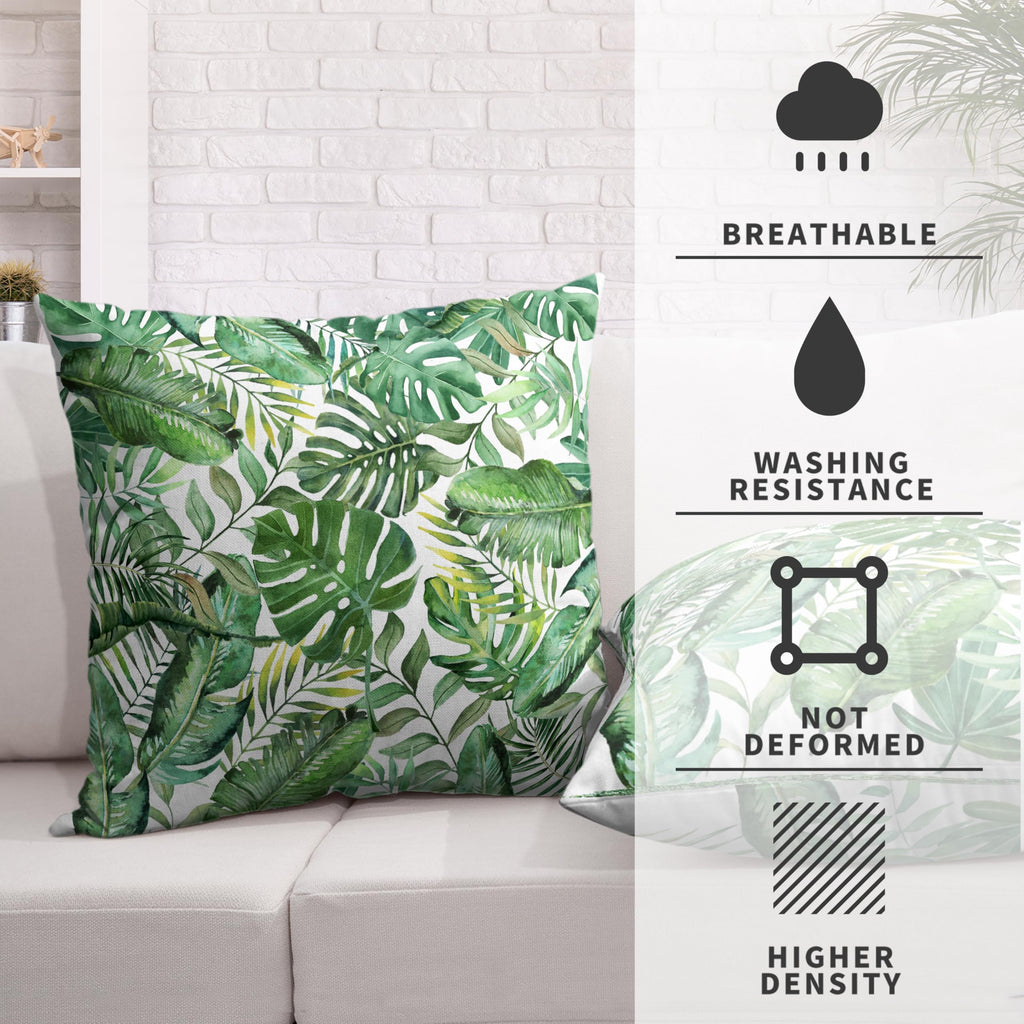 Summer Tropical Pillow Covers 22x22 Set of 2 Palm Leaves Throw Pillow Covers Green Monstera Leaf Outdoor Pillow Case