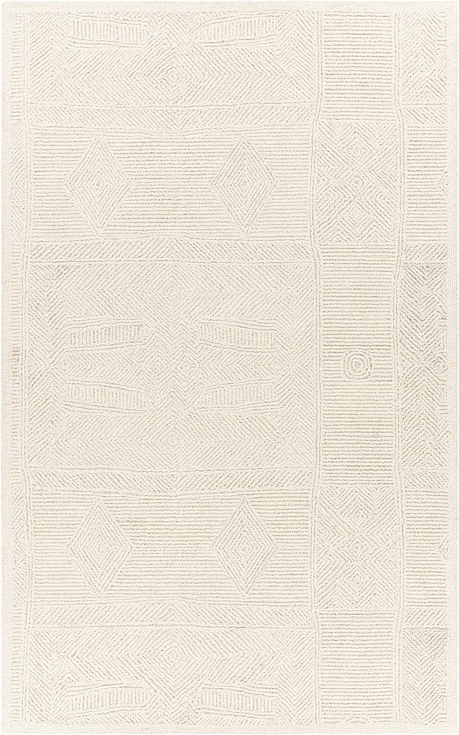 Cork Wool Area Rug - Geometric Border Diamond Abstract Trellis - Bohemian Transitional Modern Contemporary Minimalist