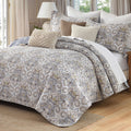 Paisley Quilt Set - 100% Cotton Bedding Blue/Gray/Taupe 3Pcs