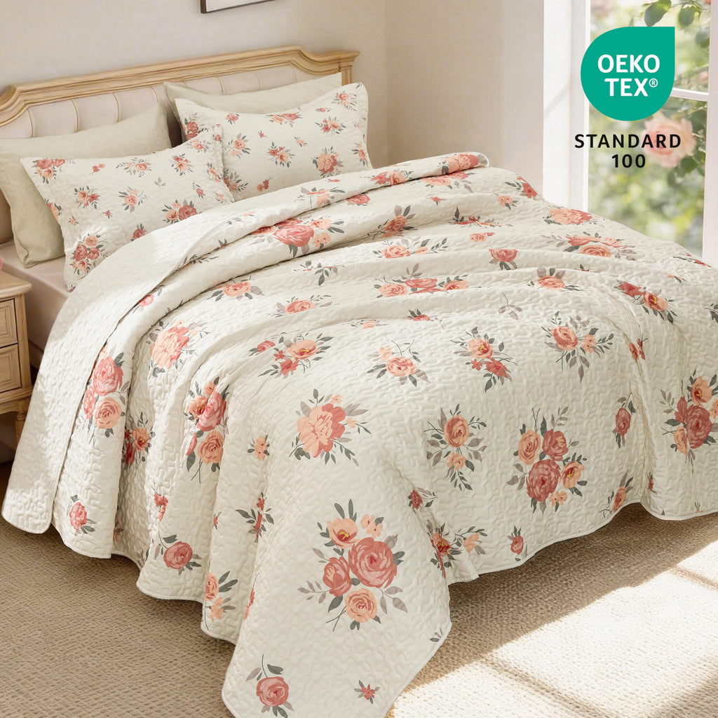 Quilts for Bedding Set Floral Bedspreads- Reversible Floral Comforter