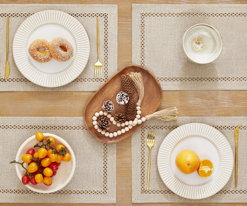 Farmhouse Burlap Place Mats, Coffee Placemats Set of 6, 12 x 18 Inch