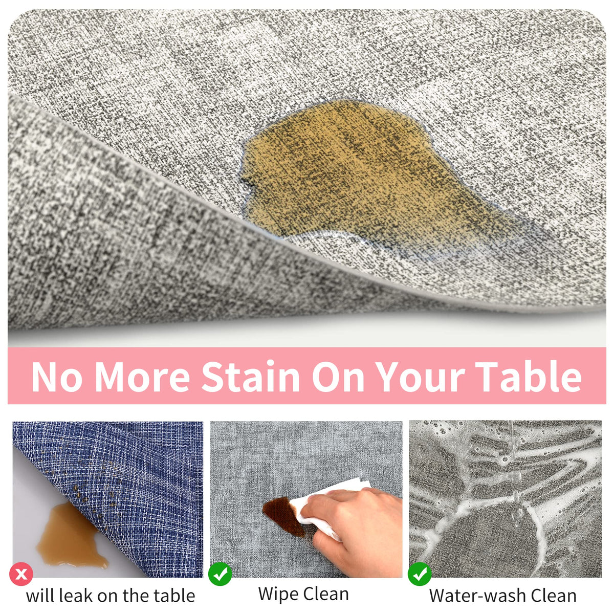 Faux Leather Placemats Set of 6, Easy to Clean, Grey