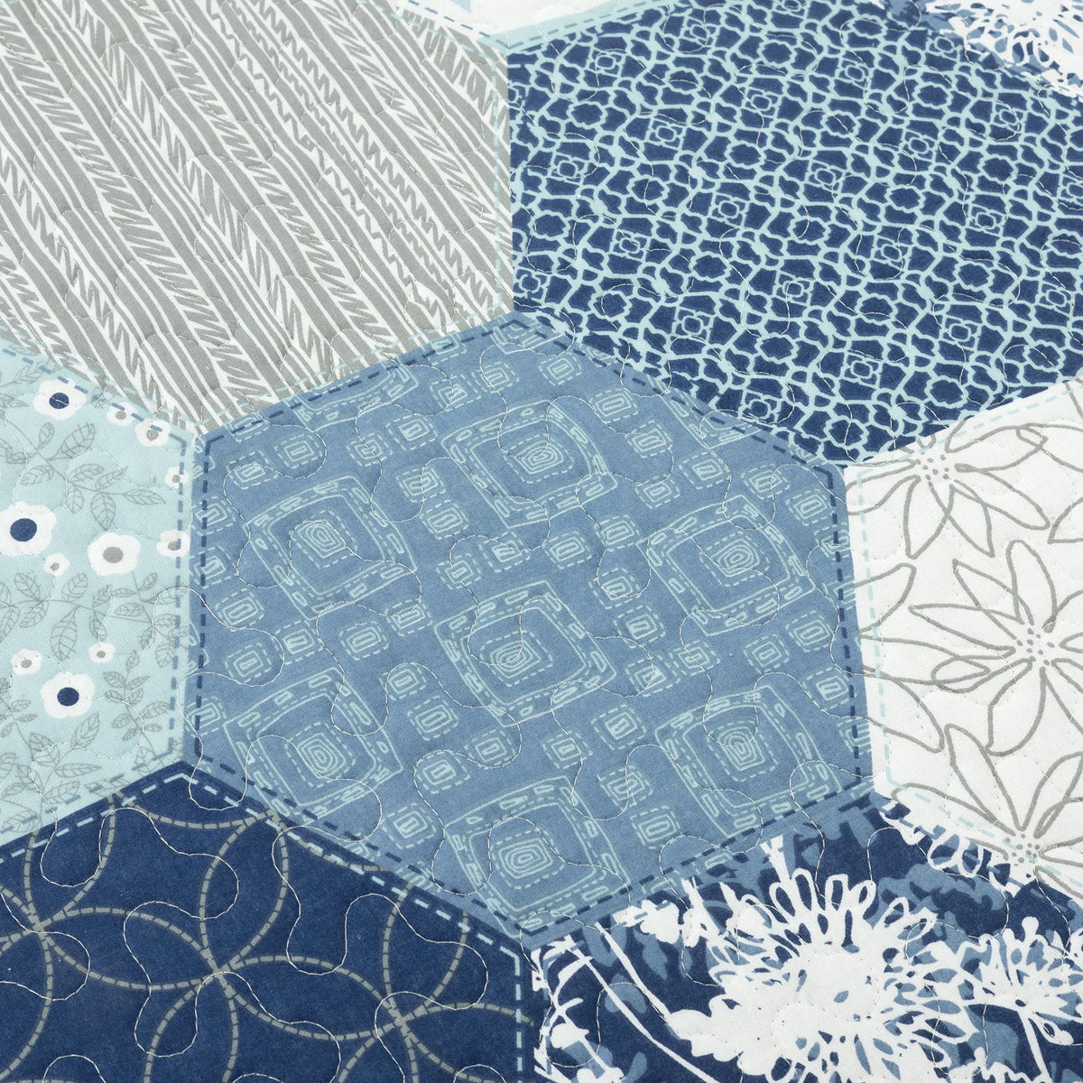 Briley Reversible Cotton Quilt 3 Piece Set Dusty Blue - Bedding Set Quilt - Patchwork
