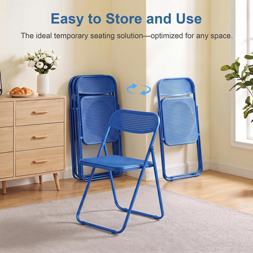 Plastic Folding Chairs 8 Pack, Metal Frame for Indoor/Outdoor, Blue